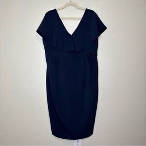Asos Navy Blue Double V Ruffle Wrap Midi Dress, Size 14